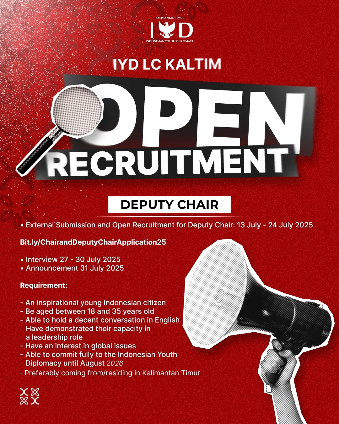 Open Recruitment for Deputy Chair IYD LC Kalimantan Timur